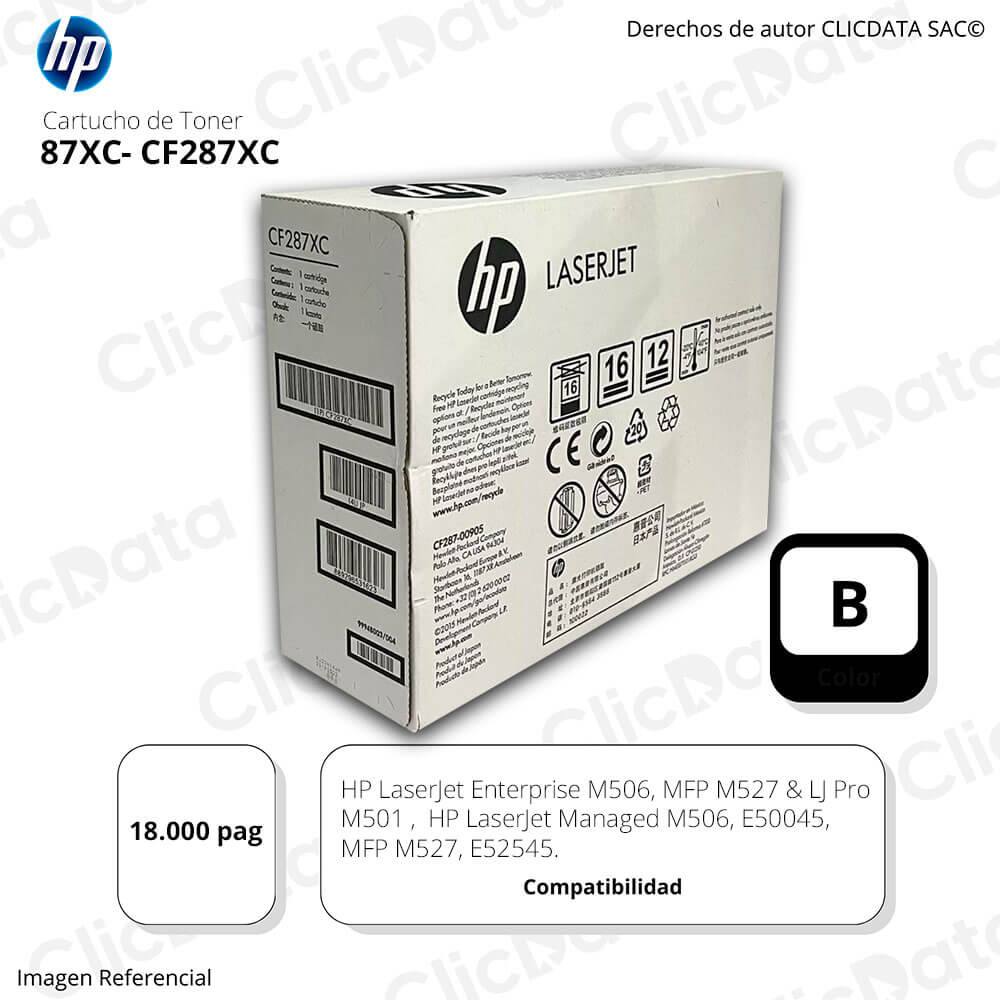 Toner HP 87XC CF287XC 18.000 pag M506, M501,M527 Original