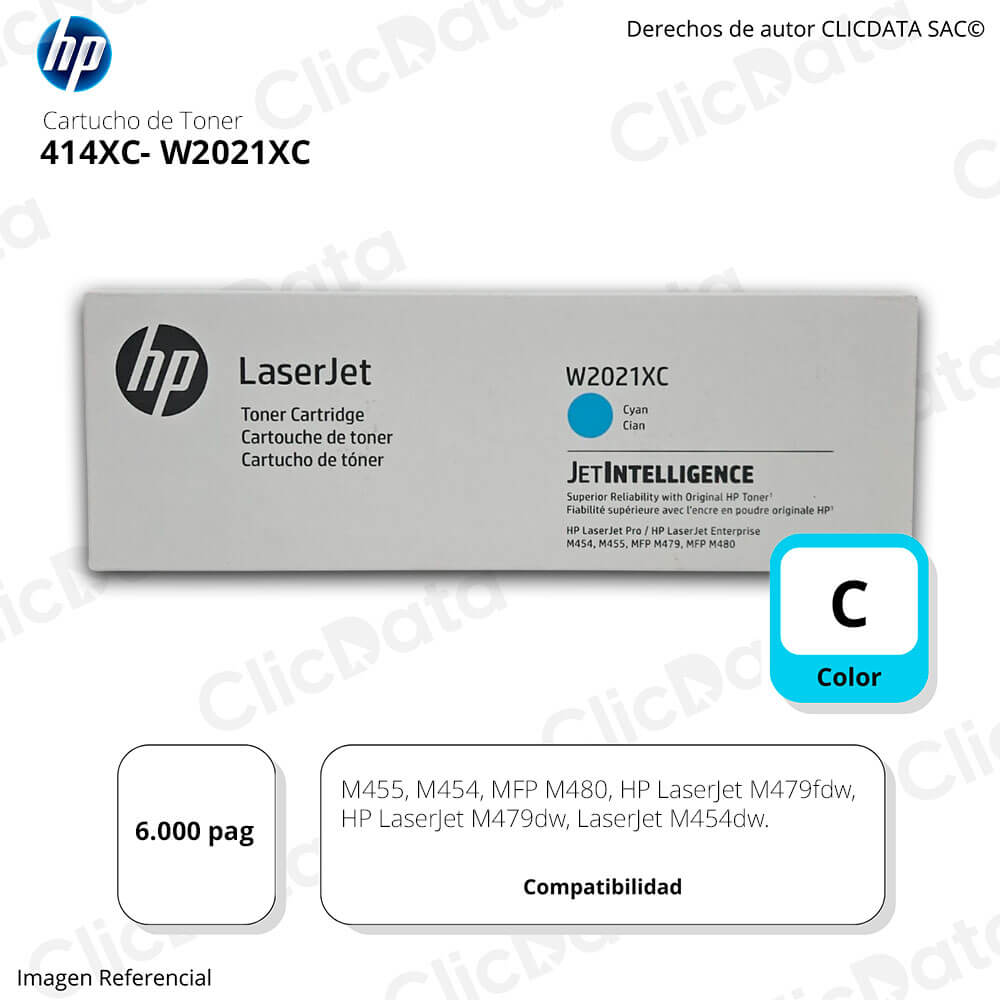 Toner HP 414XC W2021XC Cian M455, M479, M480, M454 6.000 pag