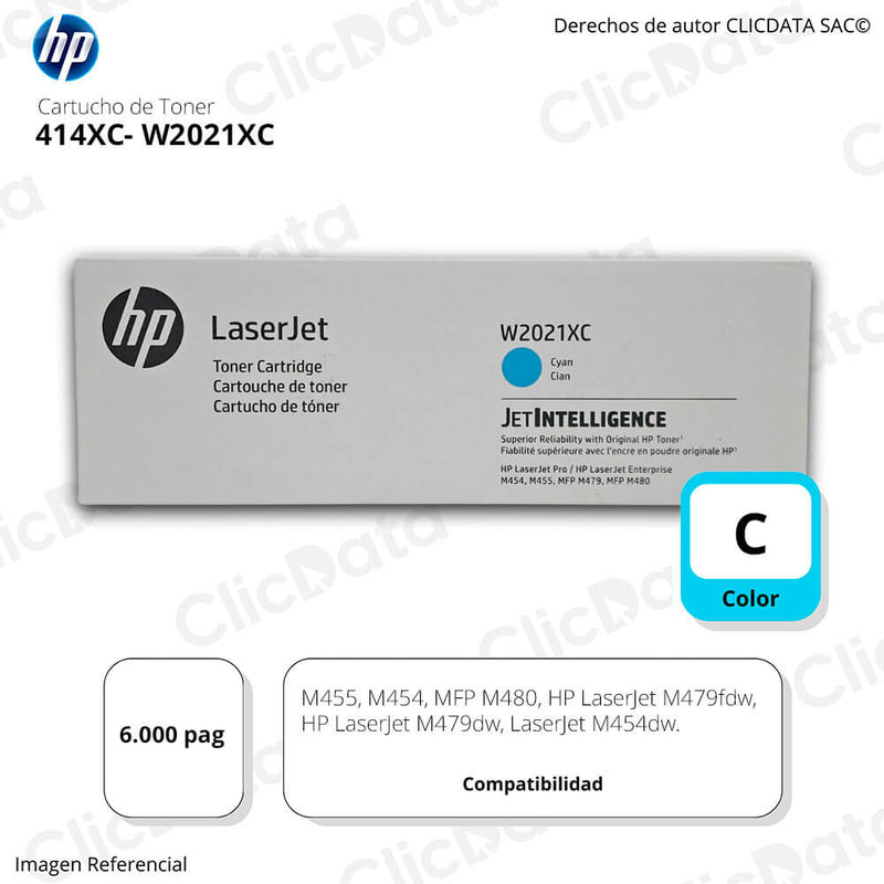 Toner HP 414XC W2021XC Cian M455, M479, M480, M454 6.000 pag