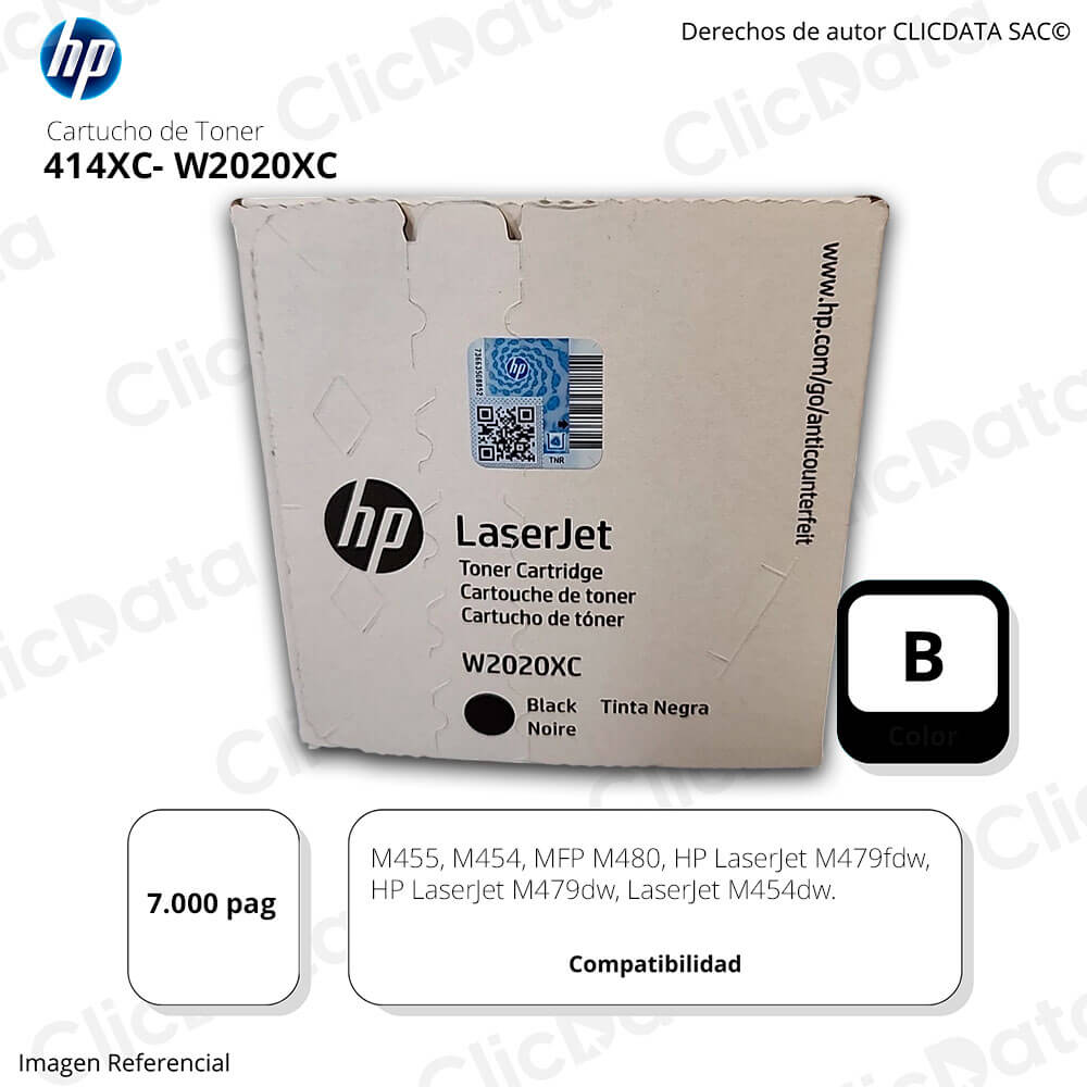 Toner HP 414XC W2020XC Negro M455, M479, M480, M454 7.000 pag