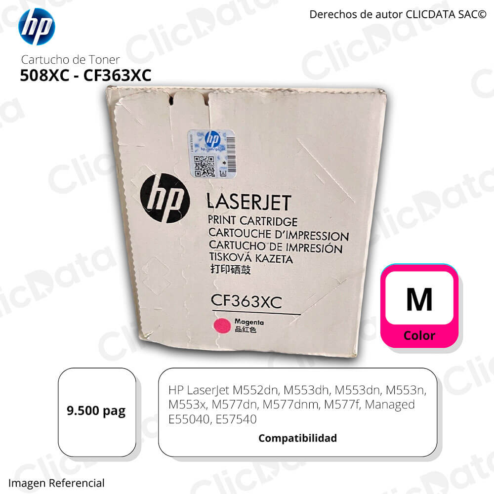 Toner HP 508XC CF363XC Magenta M553dn, M552dn 9,500 pag, Original