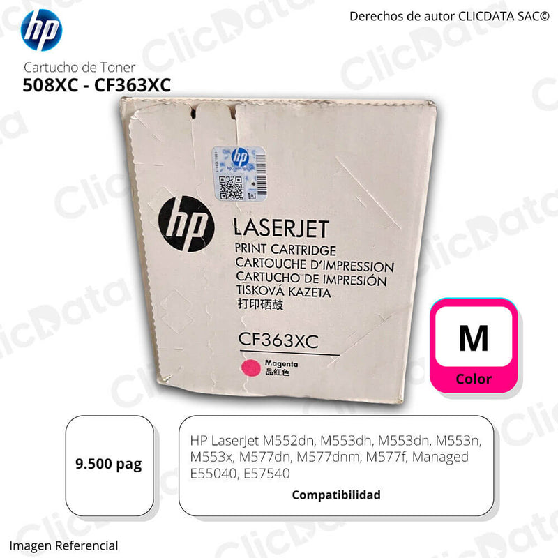 Toner HP 508XC CF363XC Magenta M553dn, M552dn 9,500 pag, Original