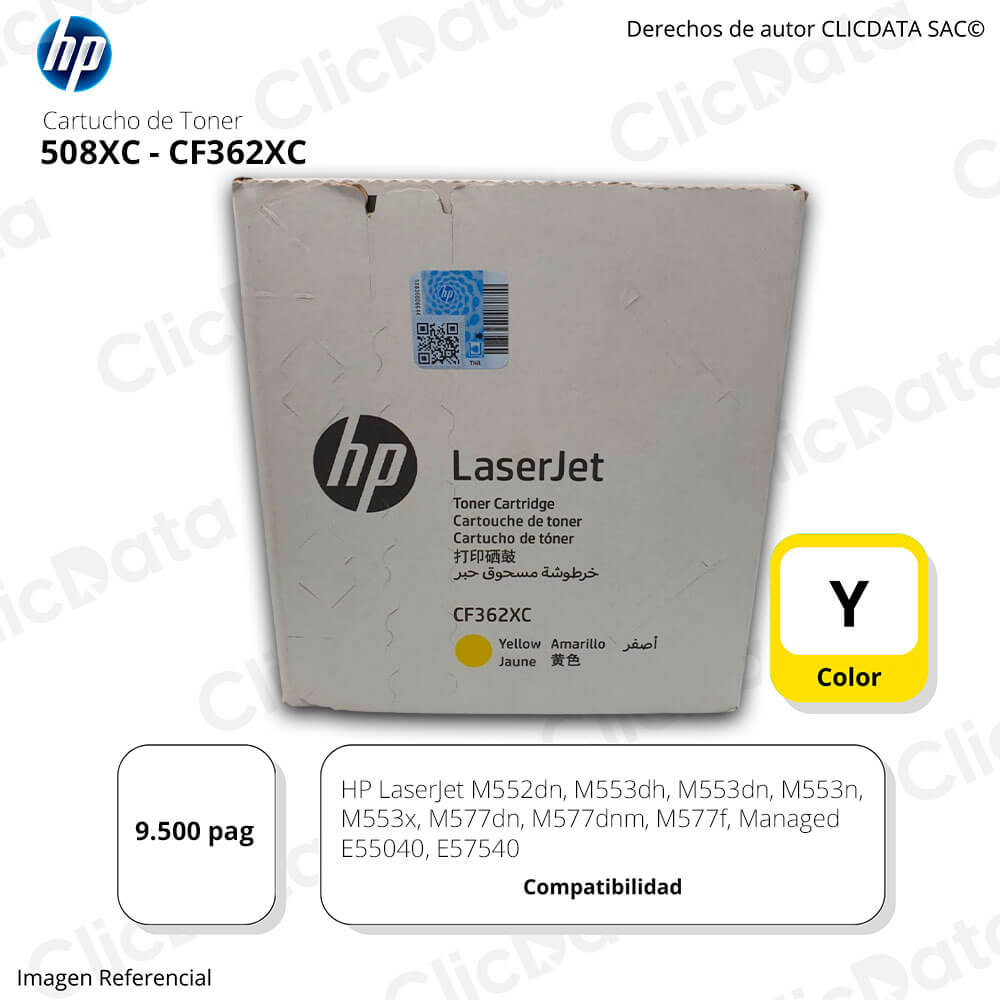 Toner HP 508XC CF362XC Yellow M553dn, M552dn 9,500 pag, Original