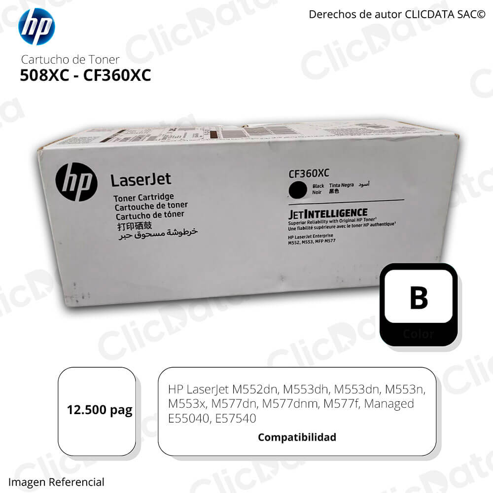 Toner HP 508XC CF360XC Negro M553dn, M552dn 12,500 pag, Original