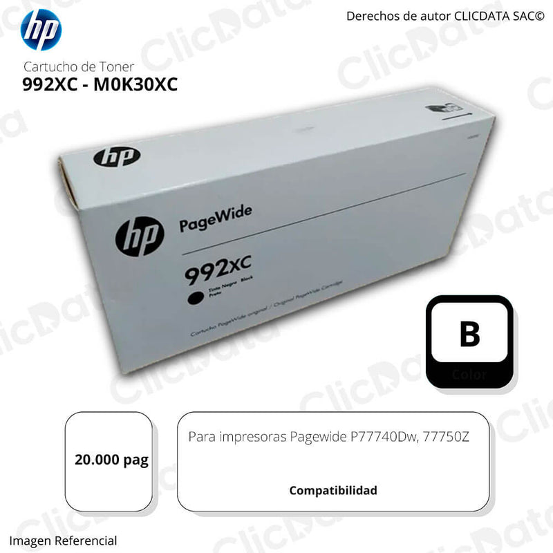 Tinta HP 992XC M0K30XC Negro 77750Z, P77740Dw 20,000 pag