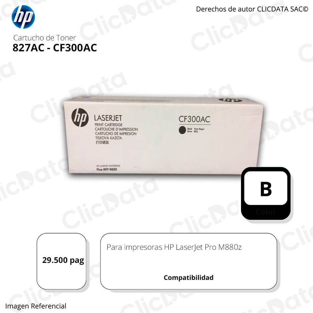 Toner HP 827AC CF300AC Negro Pro M880z, M880z 29,500 pag