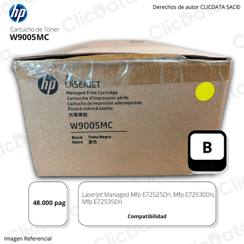 Toner HP W9005MC Negro E72530Dn, E72525Dn, E72535Dn 48,000 pag