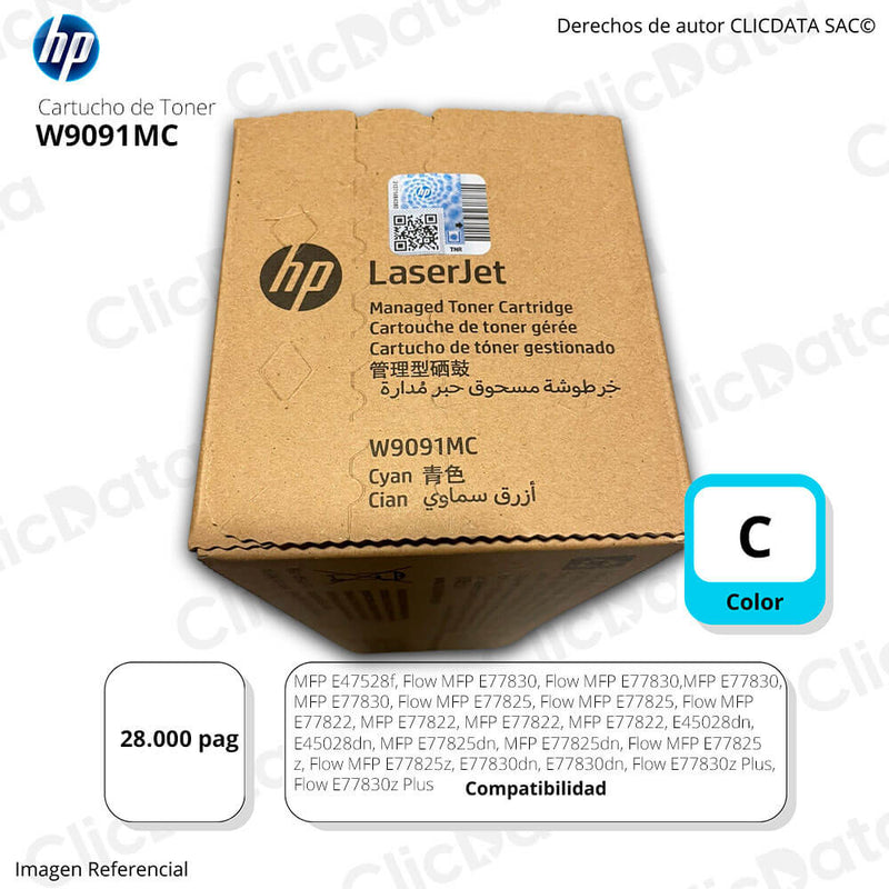 Toner Hp W9091MC Cian E47528, E45028 28,000 pag, Original