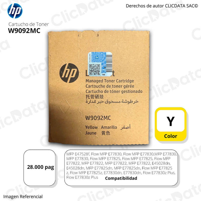 Toner Hp W9092MC Yellow E47528, E45028 28,000 pag, Original