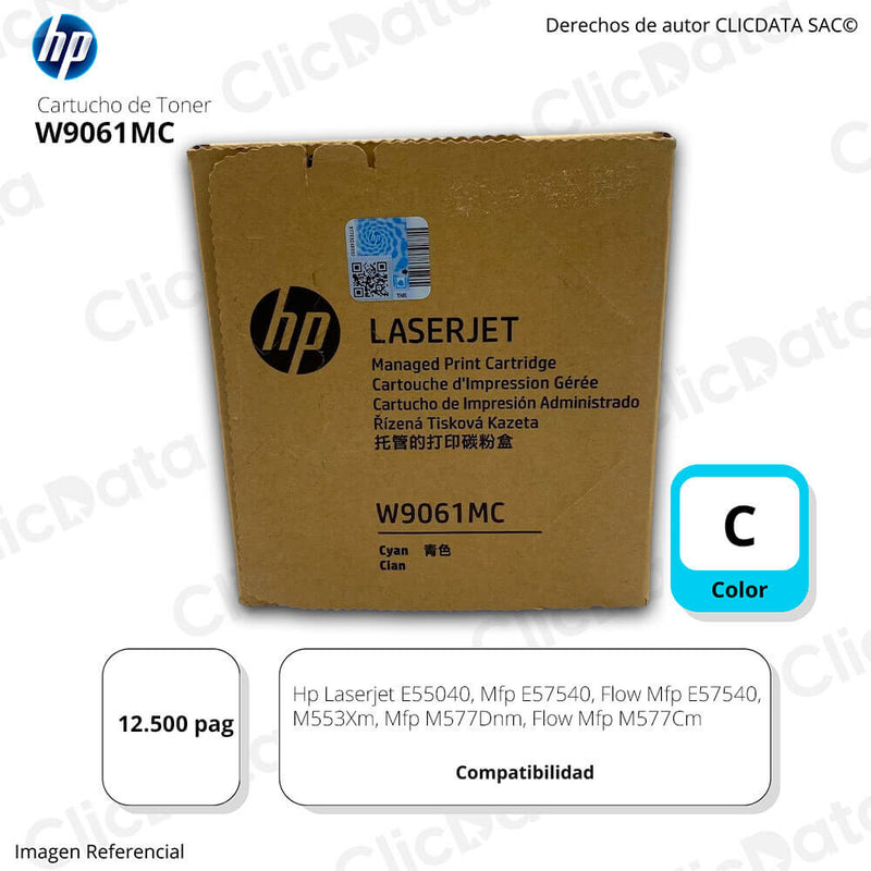 Toner Hp W9061MC Cian M553Xm, E55040, E57540 12,500 pag
