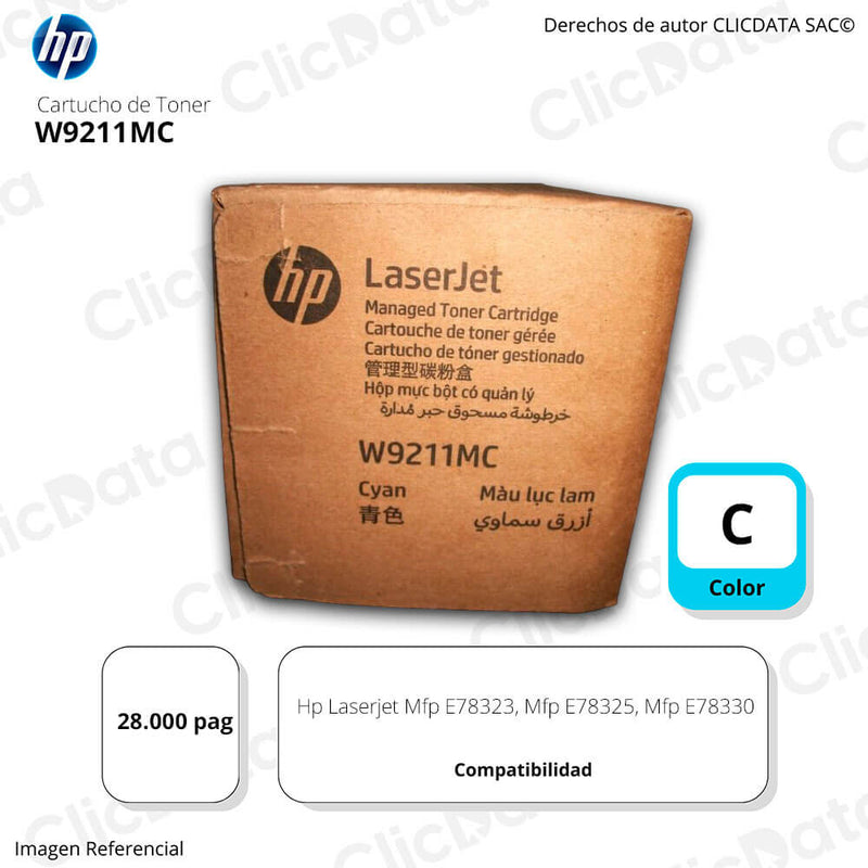 Toner Hp W9211MC Cyan E78330, E78323, E78325 28,000 pag