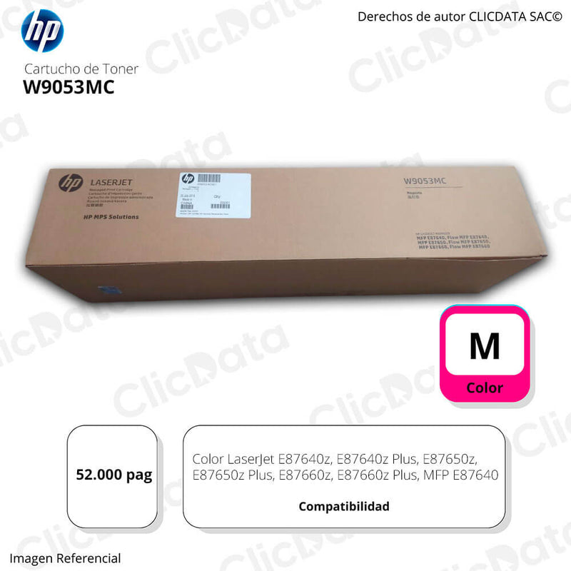 Toner Hp W9053MC Magenta MFP E87650Z, E87640Z 52,000 pag Original