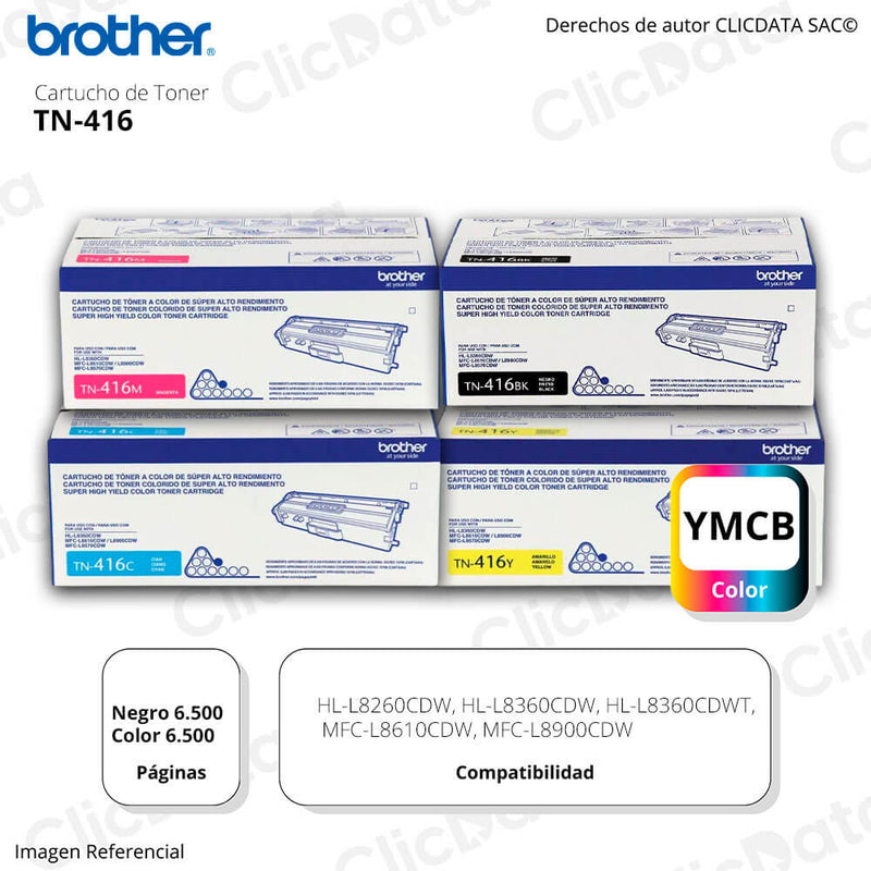 Toner Brother TN416 L8260CDW, L8900CDW, L8610CDW Pack Completo