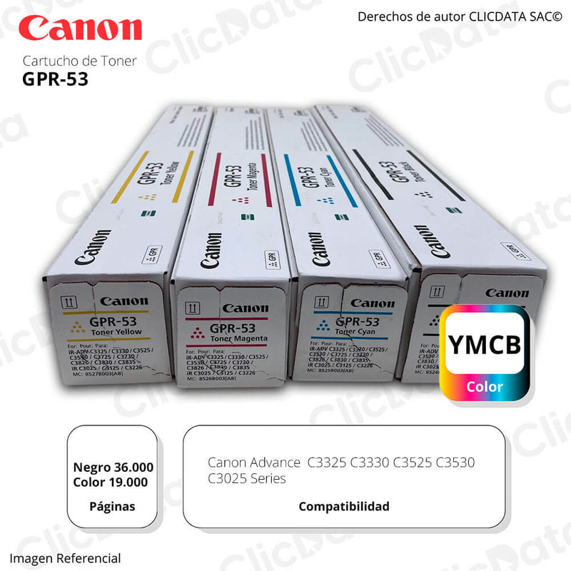 Toner Canon GPR 53 C3330i, C3325, C3330, C3530 kit Completo