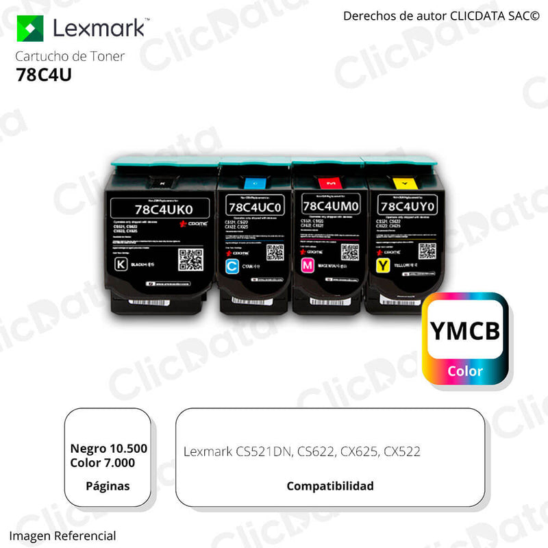 Toner Lexmark 78C4U CS521DN, CS622, CX625, CX522 pack Original