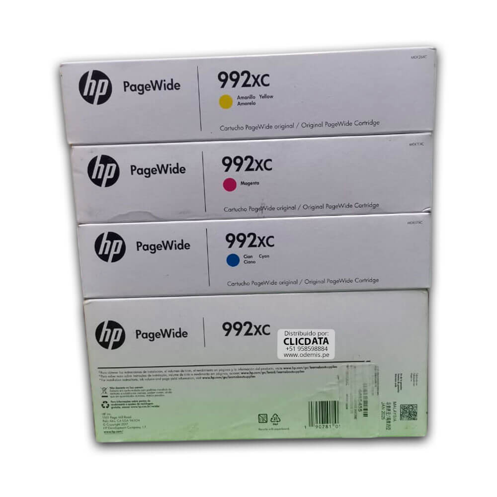 Tinta Hp 992XC Pagewide P77740Dw, 77750Z CYMK Juego completo