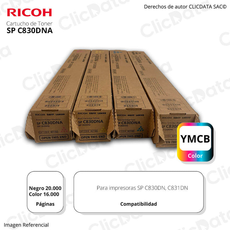Toner Ricoh SP C830DNA , SP C831DN Juego Completo