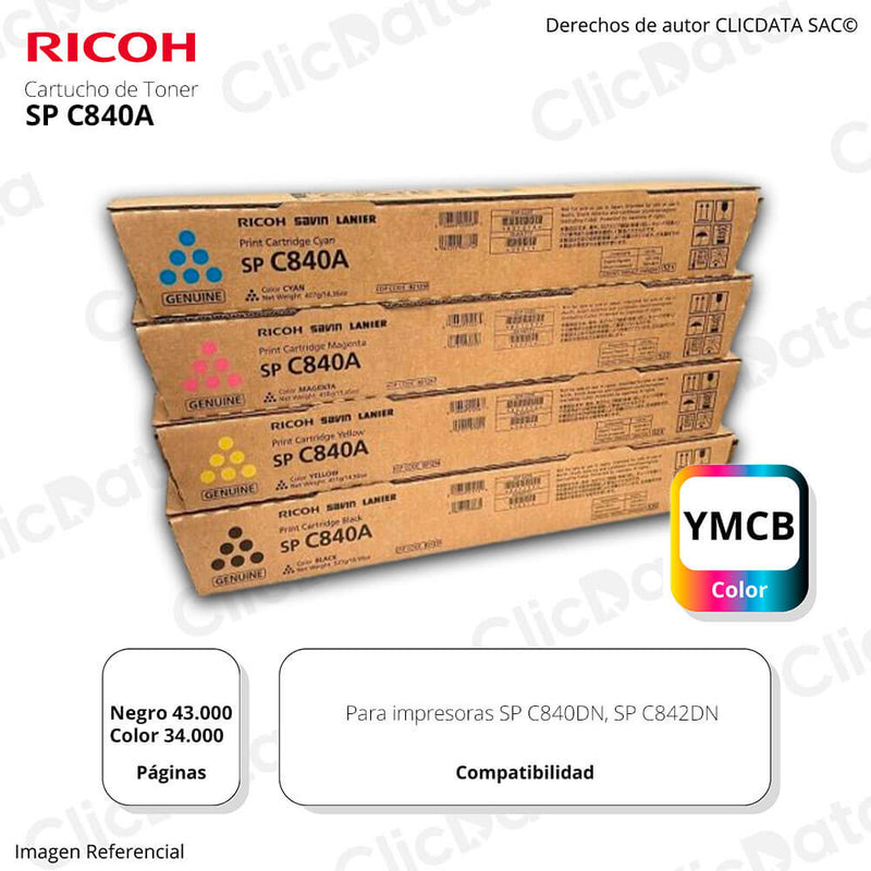Toner Ricoh SP C840A, SP C842A CYMK Original kit Completo