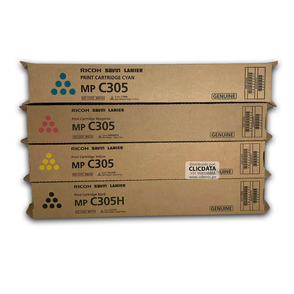 Kit de Toner Original Ricoh MPC 305 MPC305 Original CMYK 04 cores Kit de Toner Original Ricoh MPC 305 MPC305 Original CMYK 04 cores