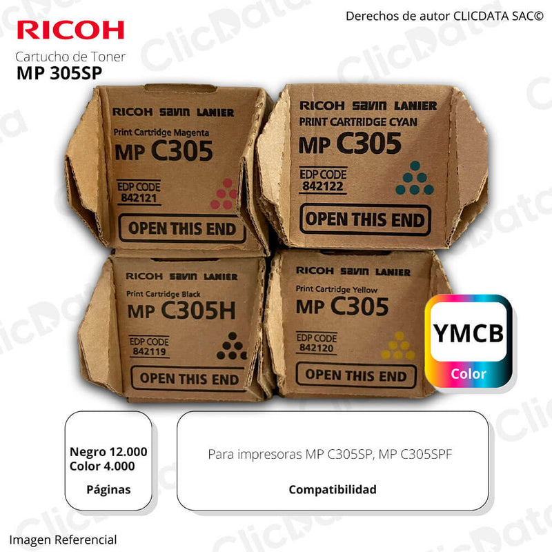 Toner Ricoh MP 305SP, MP C305SPF CYMK Original Kit Completo