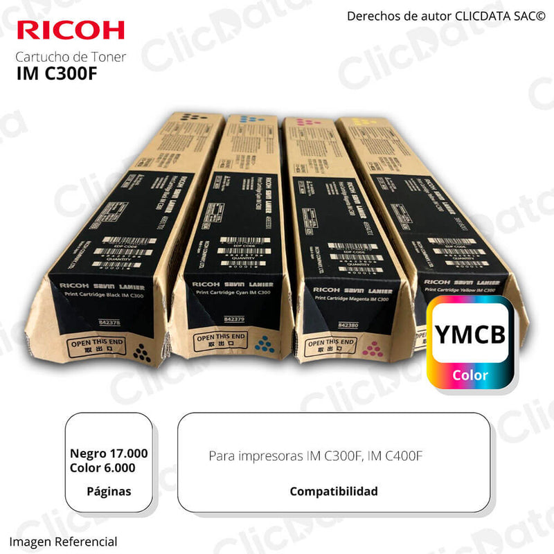 Toner Ricoh IM C300F, IM C400F Negro y Colores Kit Completo