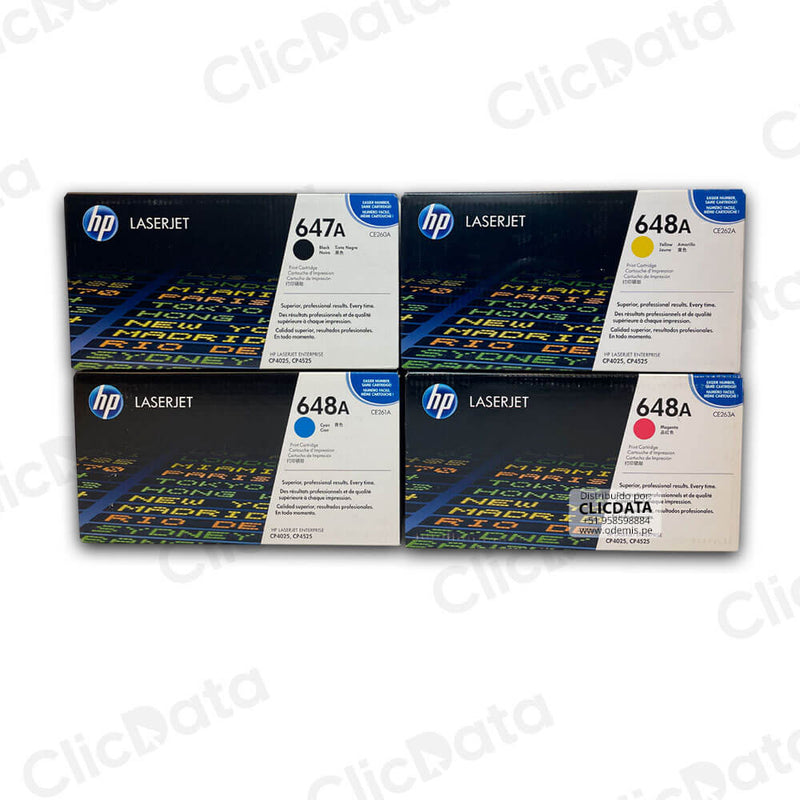 Toner Hp 647A, 648A CYMK CP4025, CP4520, CP4525 Kit Completo