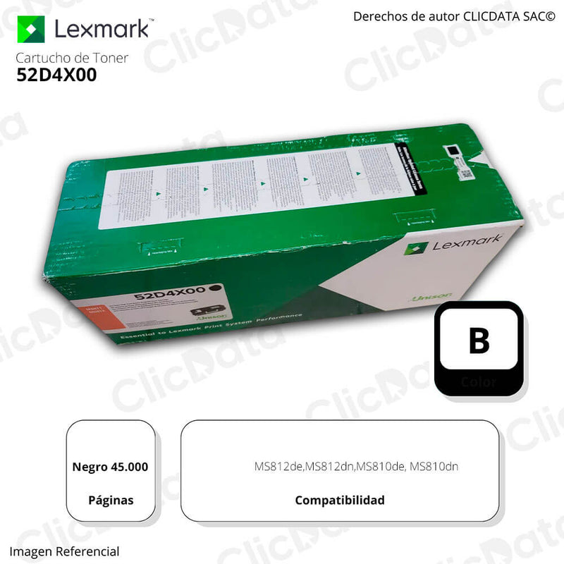 Toner Lexmark 52D4X00 Negro MS812dn, MS810dn 45,000 pag Original