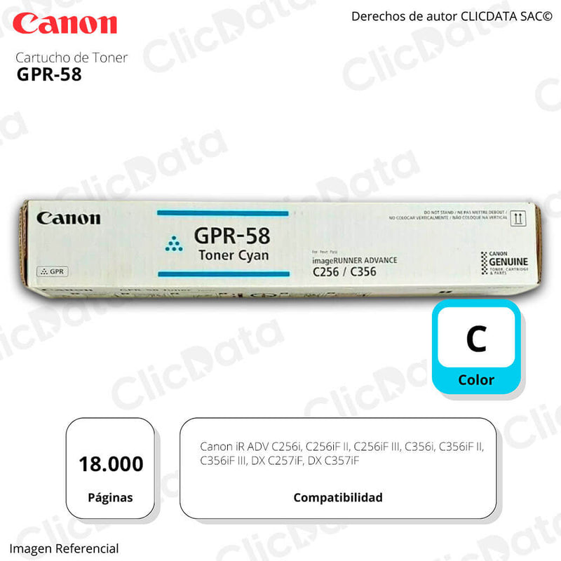Toner Canon GPR-58 Cian C357iF, C356iF 18,000 pág Original