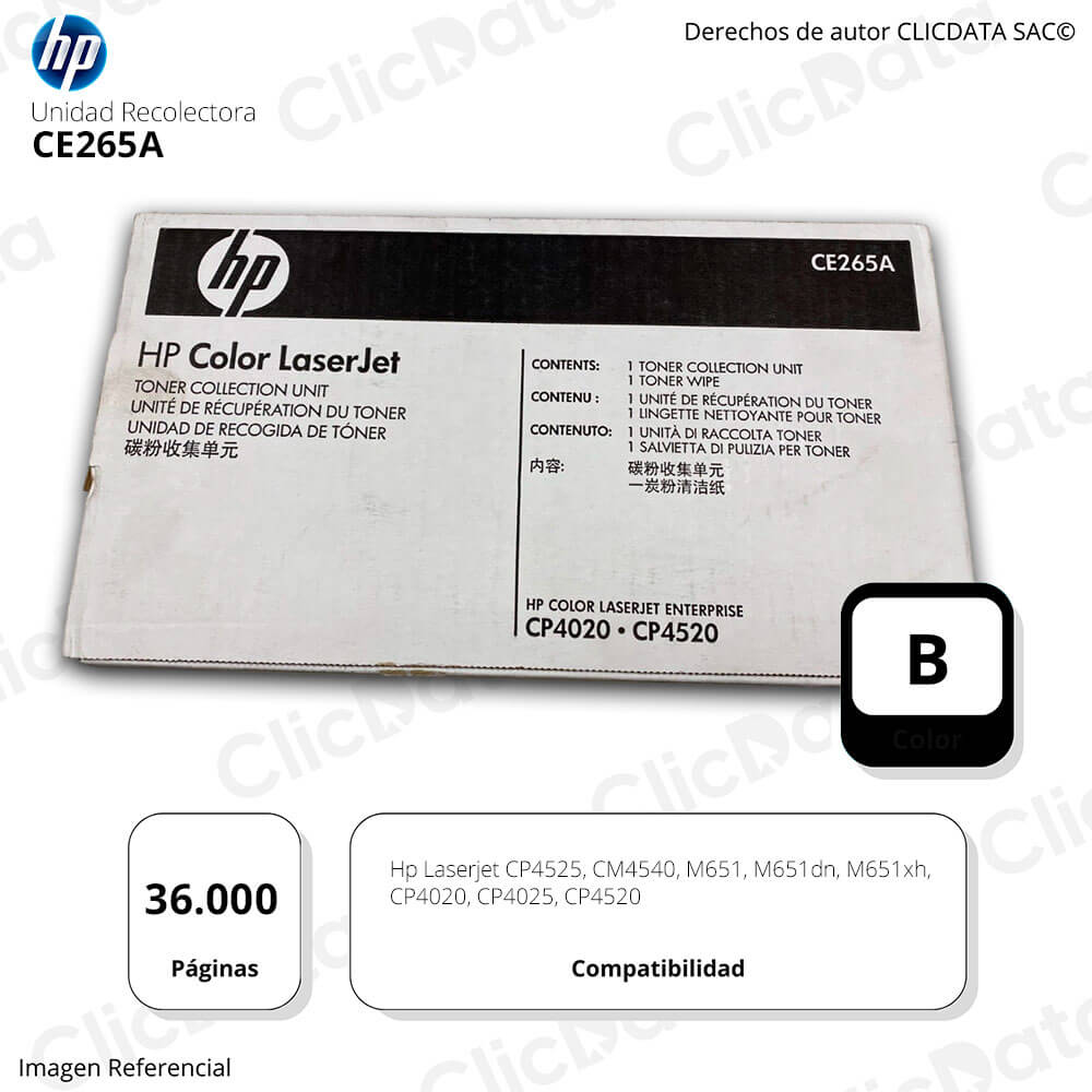 Unidad Recolectora De Toner Hp CE265A CM4540, CP4525 36,000 pág