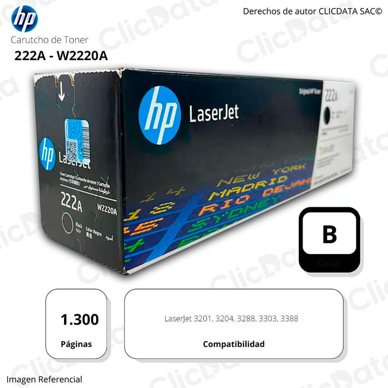 Toner HP 222A W2220A Negro 1,300 Pág. 3201