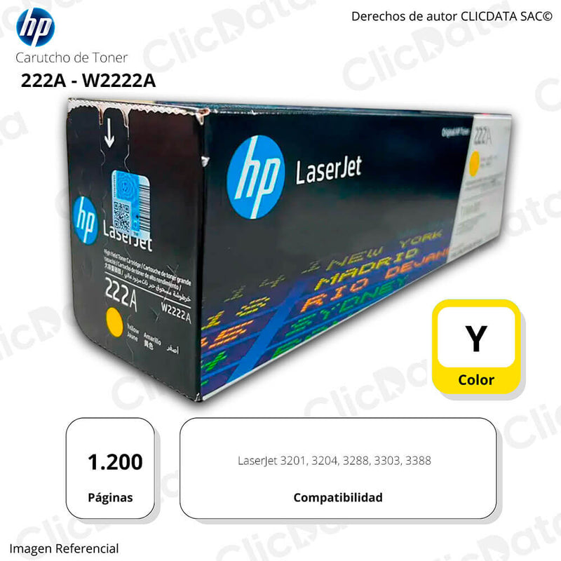 Tóner HP 222A W2222A Amarillo 1,200 pág. 3203/3303