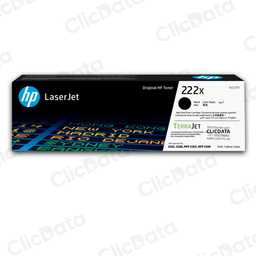 Toner Hp 222X W2220X Negro 3201, 3388, 3303 3,200 pag Original
