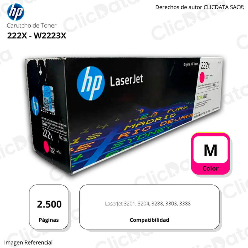 Toner HP 222X W2223X Magenta 2,500 Pág. 3203dw