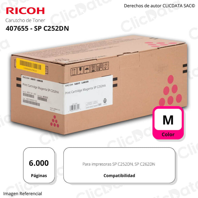 Toner Ricoh 407655 Magenta C262DN, SP C252DN 6,000 pag Original