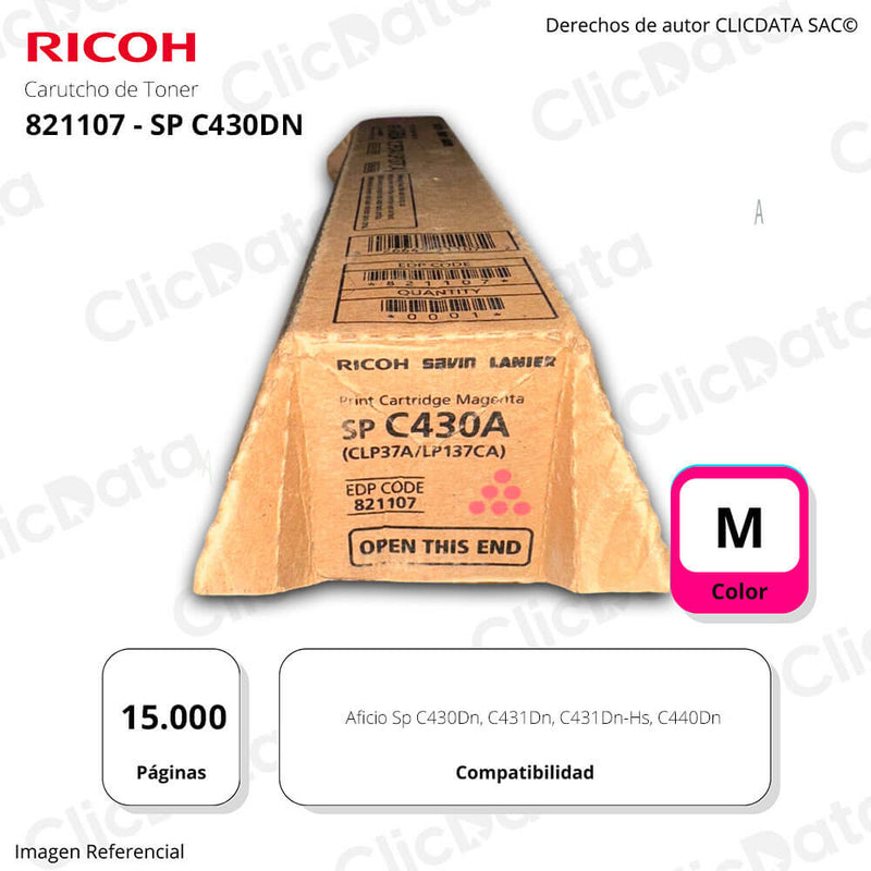 Toner Ricoh 821107 Magenta C431Dn, SP C430Dn 15,000 pag Original