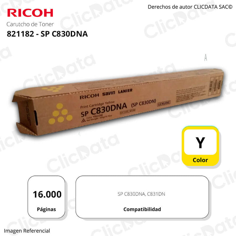 Toner Ricoh 821182 Yellow C831DN, SP C830DNA 16,000 pag Original