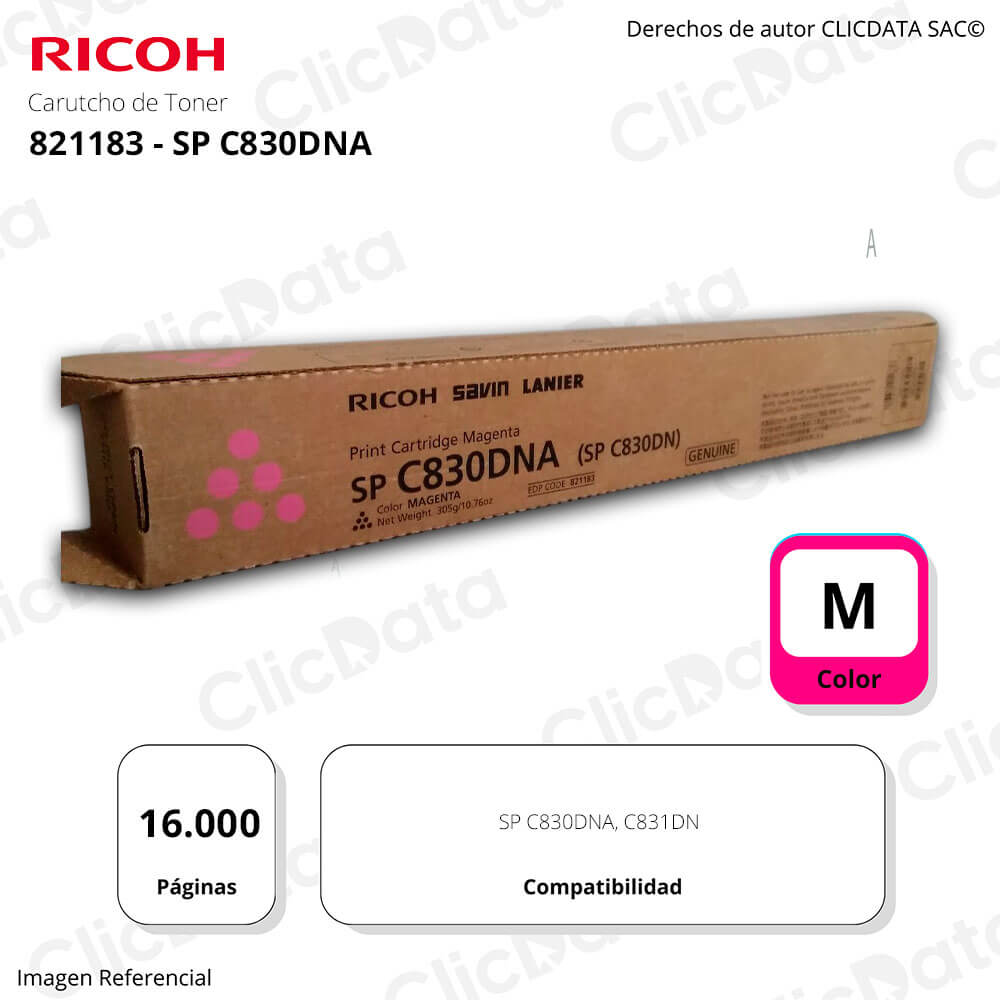 Toner Ricoh 821183 Magenta C831DN, SP C830DNA 16,000 pag Original