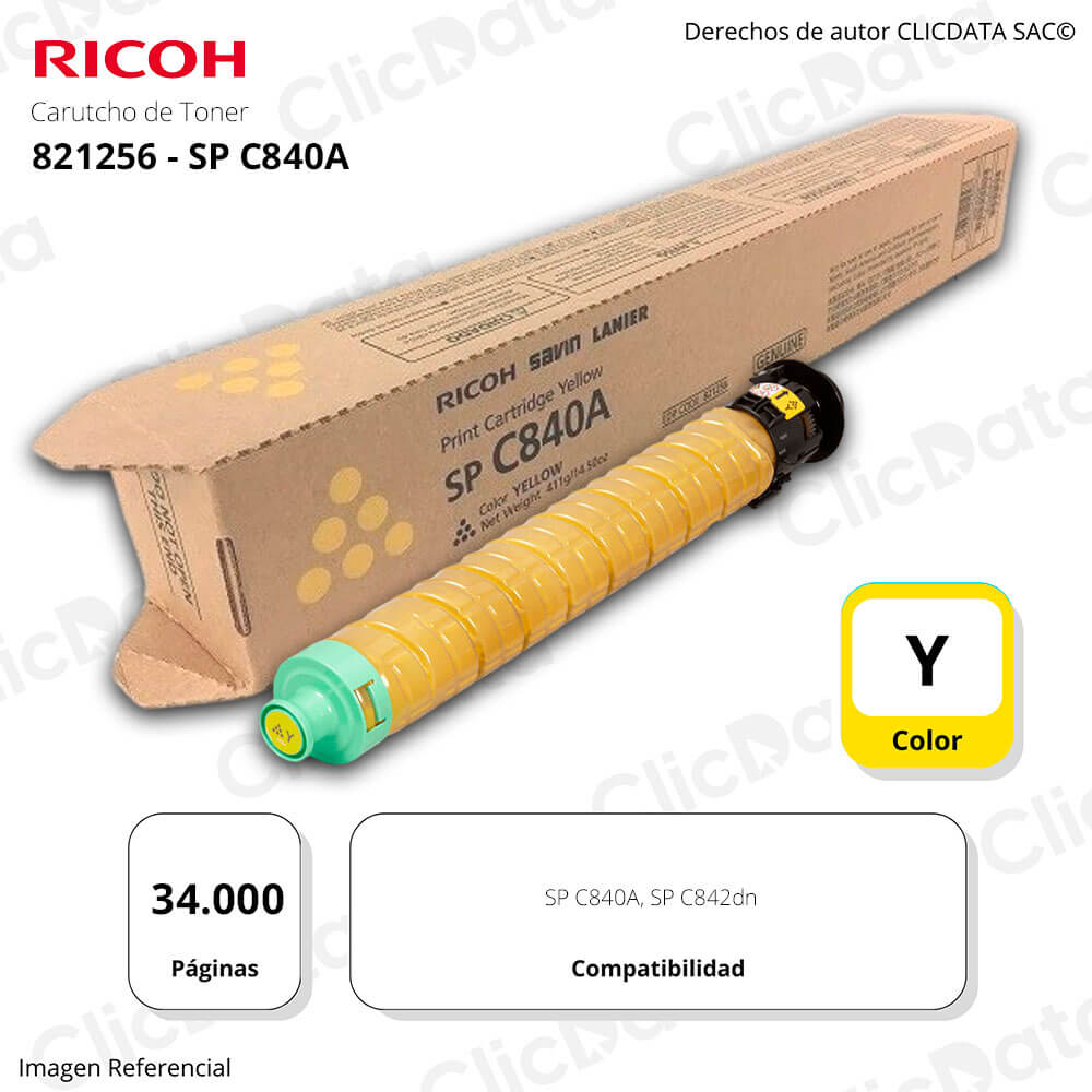 Toner Ricoh 821256 Yellow C842dn, SP C840A 34,000 pag Original