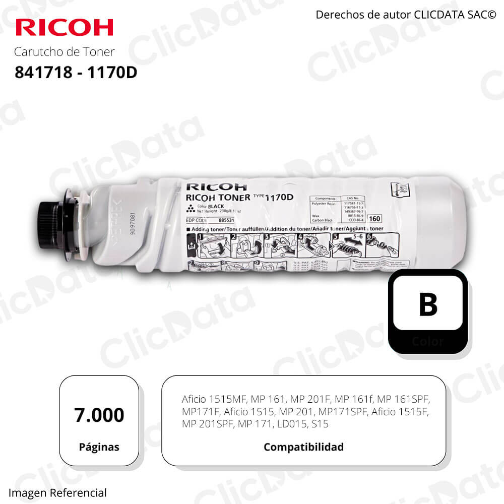 Toner Ricoh 841718 Negro 1170D, MP1201 7,000 pag Original