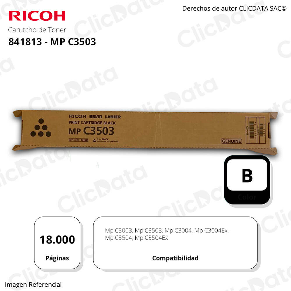 Toner Ricoh 841813 Negro MP C3003, C3503, C3504, C3004 Original