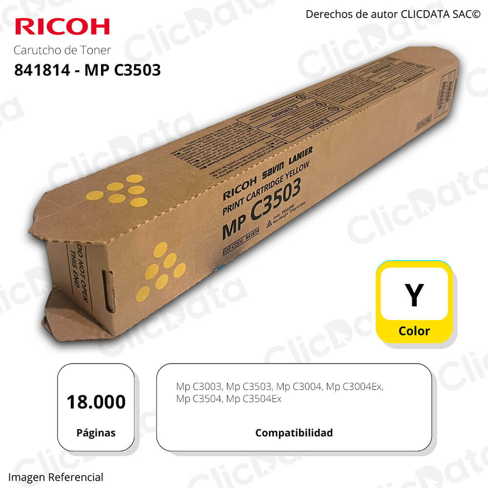 Toner Ricoh 841814 Yellow MP C3003, C3503, C3504, C3004 Original
