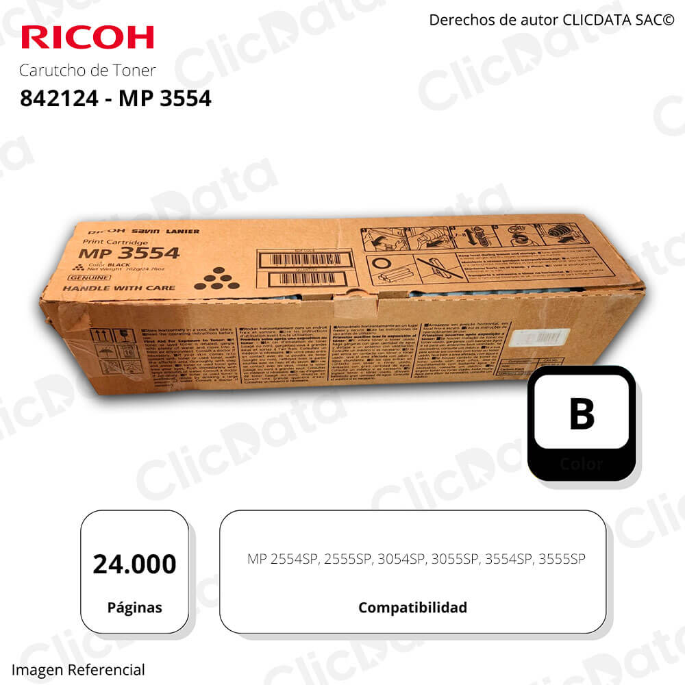 Toner Ricoh 842124 Negro MP 2554SP, MP 3554SP, MP 3054SP Series