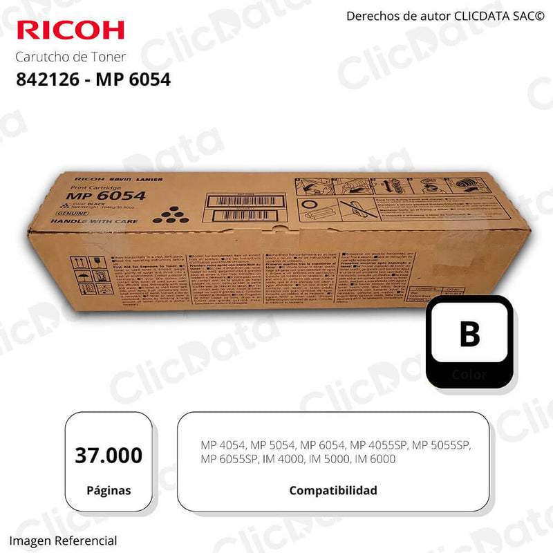 Toner Ricoh 842126 Negro MP 4054, MP 6054, MP 5054 37K Original