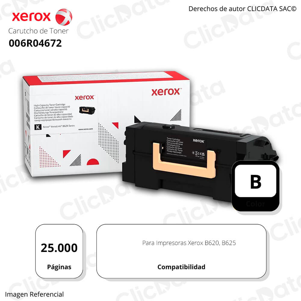 Toner Xerox 006R04672 Negro B625, B620 25.000 Pág Original