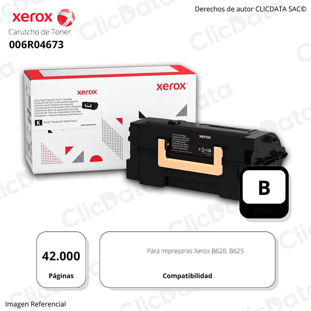 Toner Xerox 006R04673 Negro B625, B620 42.000 Pág Original