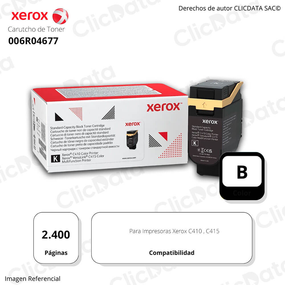 Toner Xerox 006R04677 Negro C415, C410 2,400 Pág Original