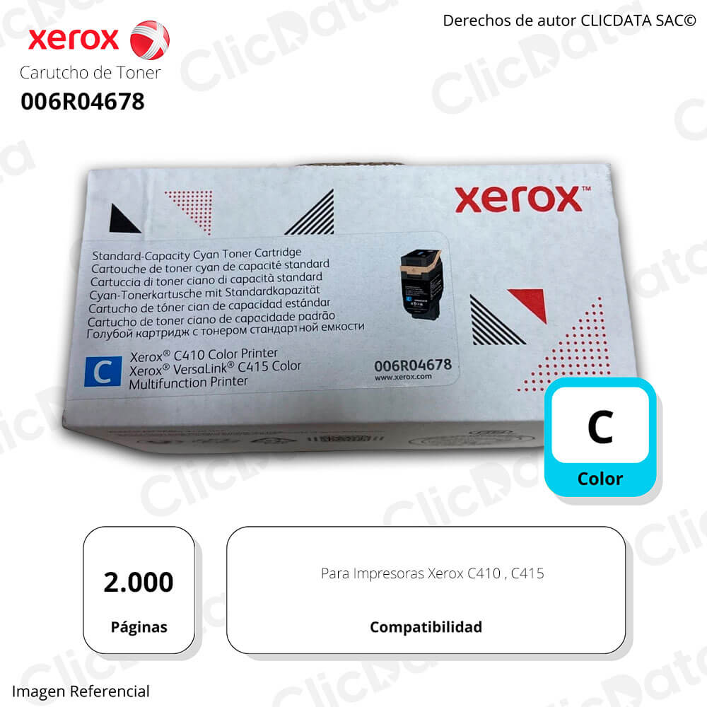 Toner Xerox 006R04678 Cyan C415, C410 2,000 Pág Original