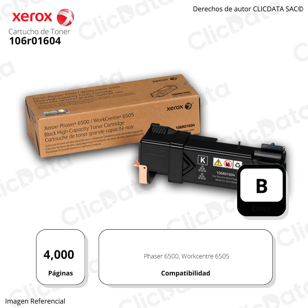 Toner Xerox 106R01604 Negro Ph 6500, WC 6505 Original