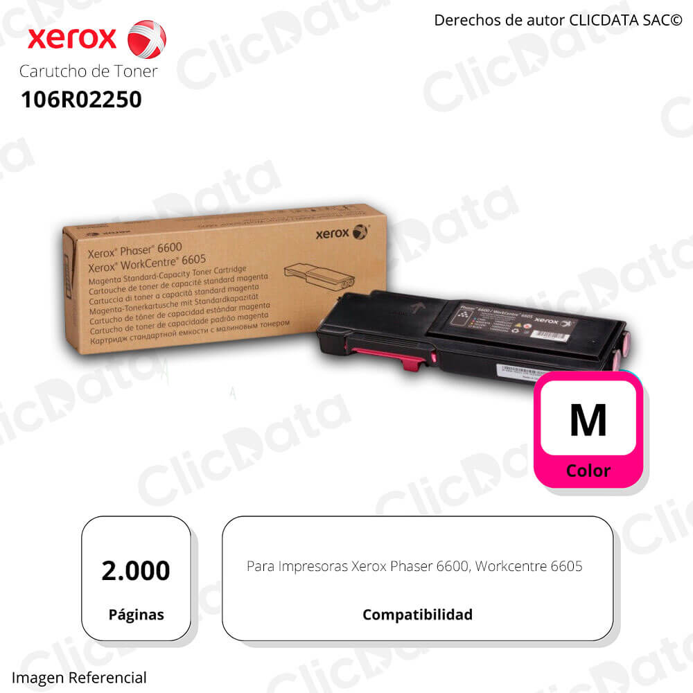 Toner Xerox 106R02250 Magenta WC 6605, PH 6600 2,000 pag