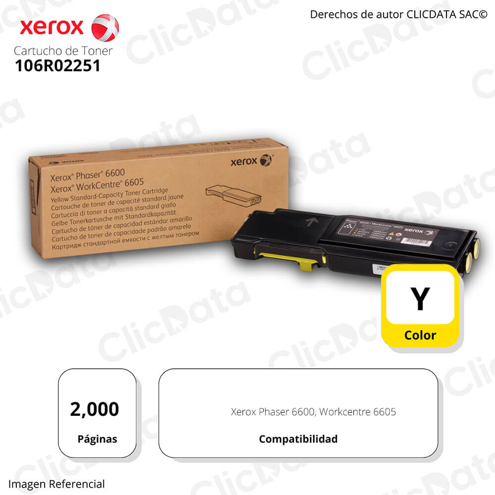 Toner Xerox 106R02251 Yellow WC 6605, PH 6600 2,000 pag